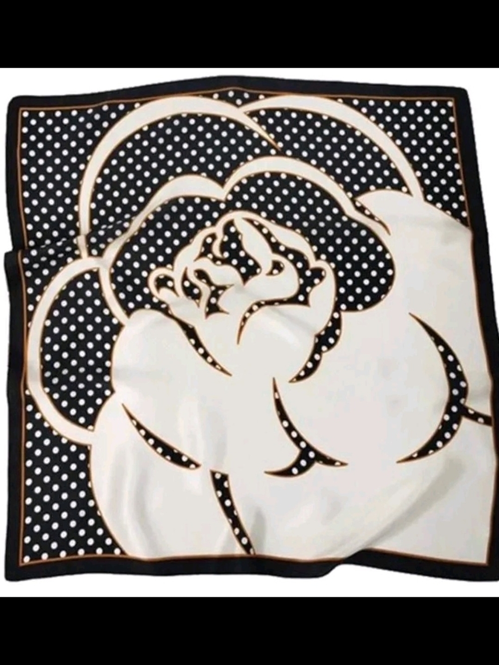 Polka Dot Floral Silky Scarf - Black & Cream